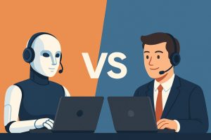 AI-powered virtual assistant making a sales call with digital interface overlay - By Dev Jayakumar